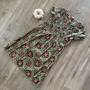 New Odd Molly Green Earthy Print Knee Length Dress NWOT